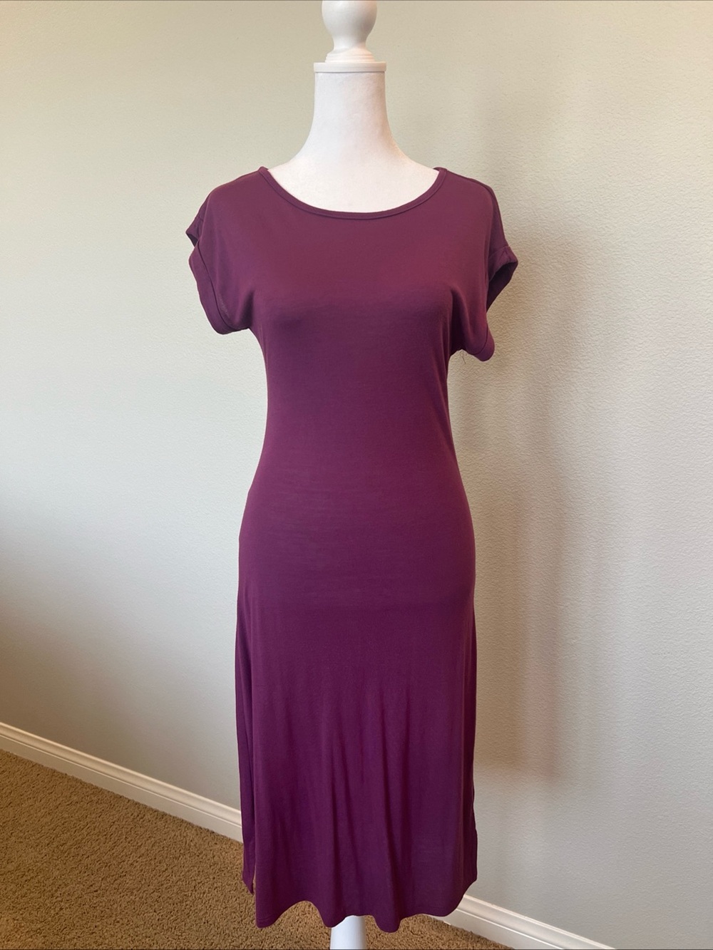 Alexander Del Rossa Eggplant Purple Round Neck Short Sleeve T-Shirt Dress Small